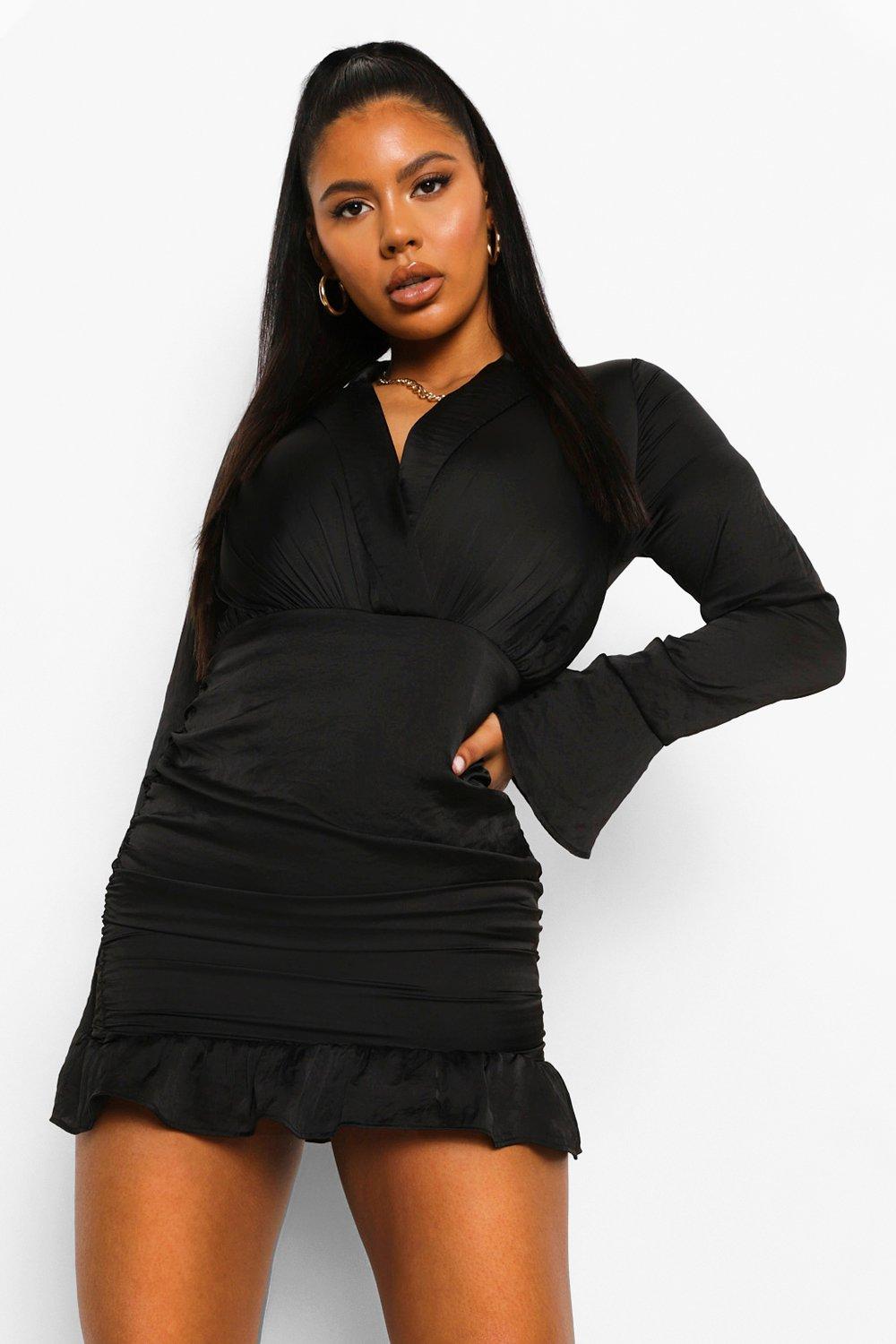 boohoo Womens High Neck Feather Skirt Mini Party Dress - Black 10