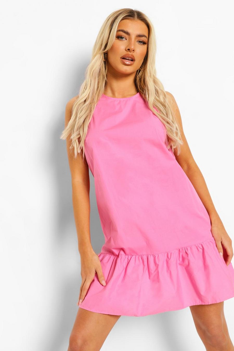 Hot pink Cotton Frill Hem Shift Dress image number 1