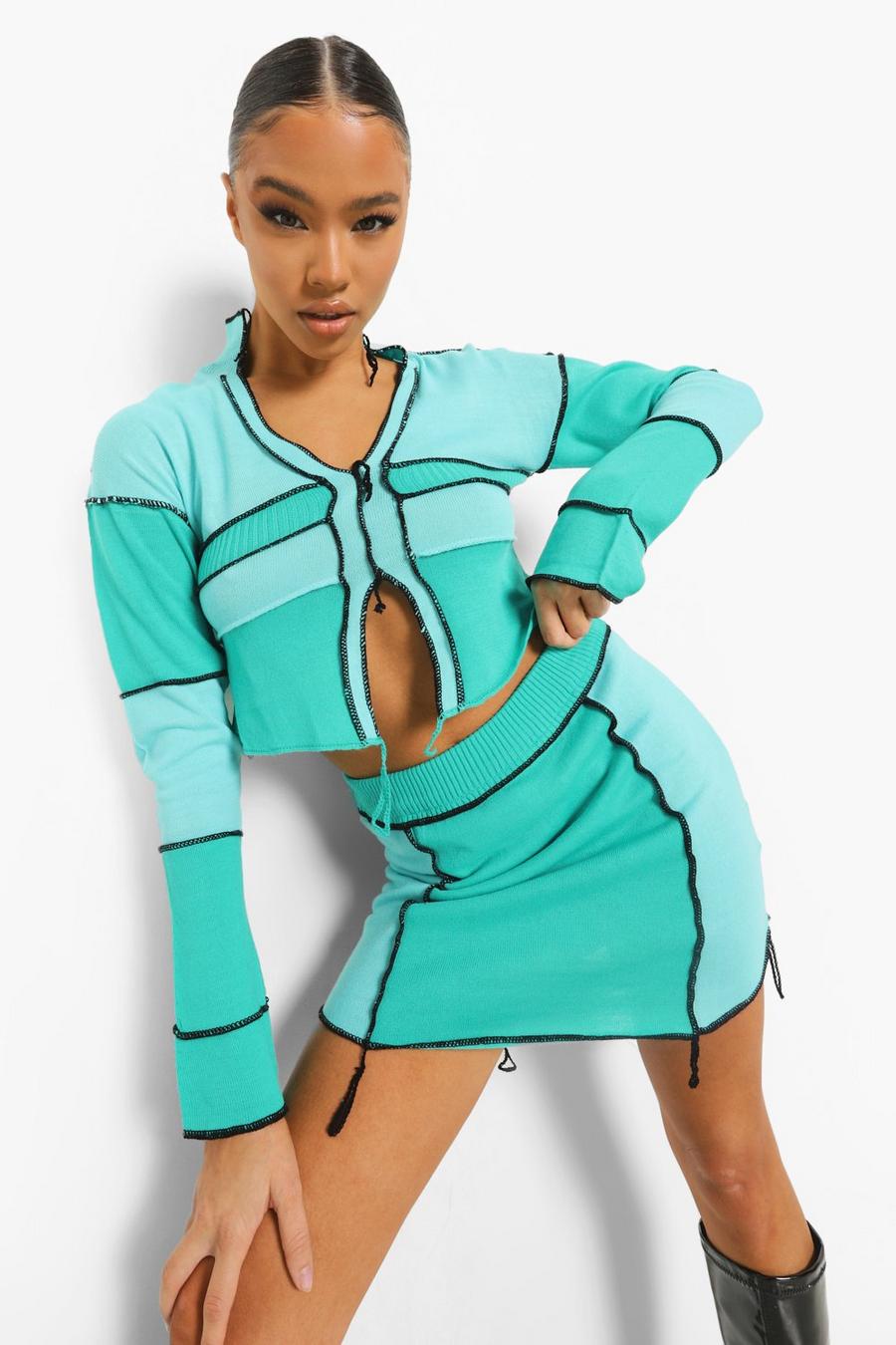 Green Exposed Seam Rib Knit Co-ord image number 1
