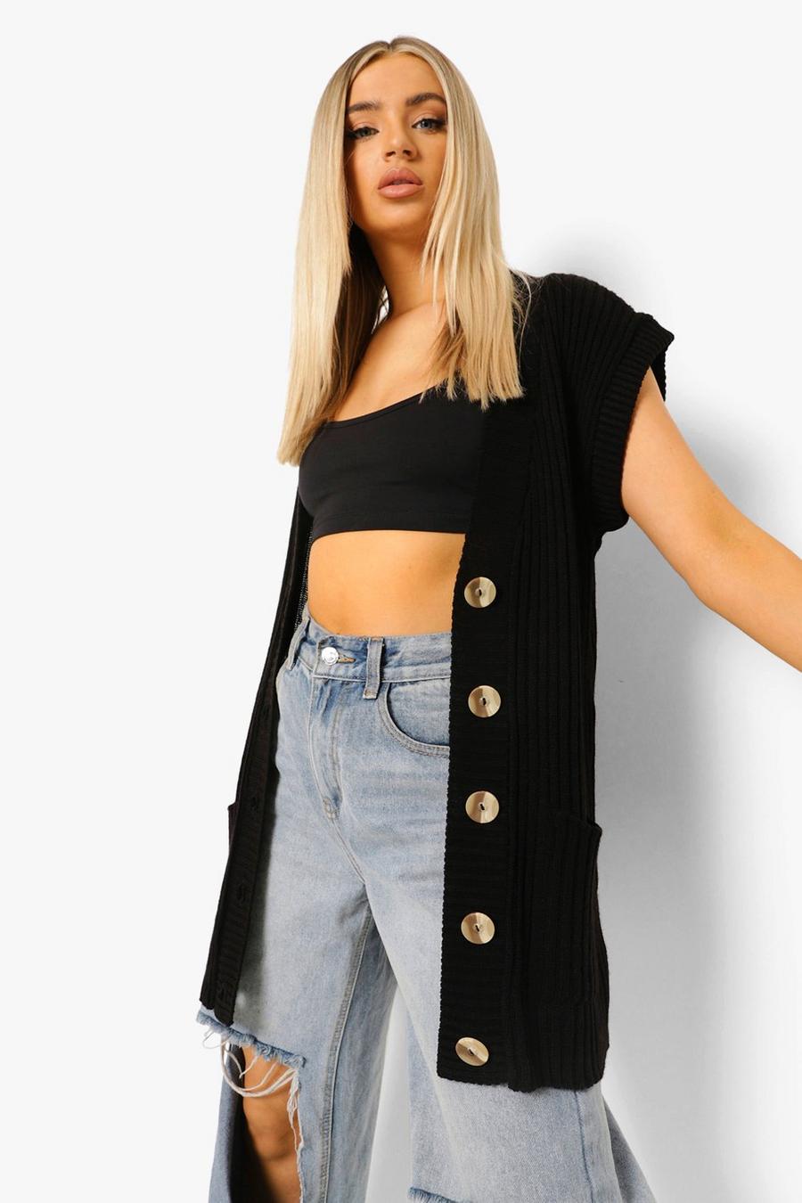 Black Sleeveless Midi Cardigan image number 1