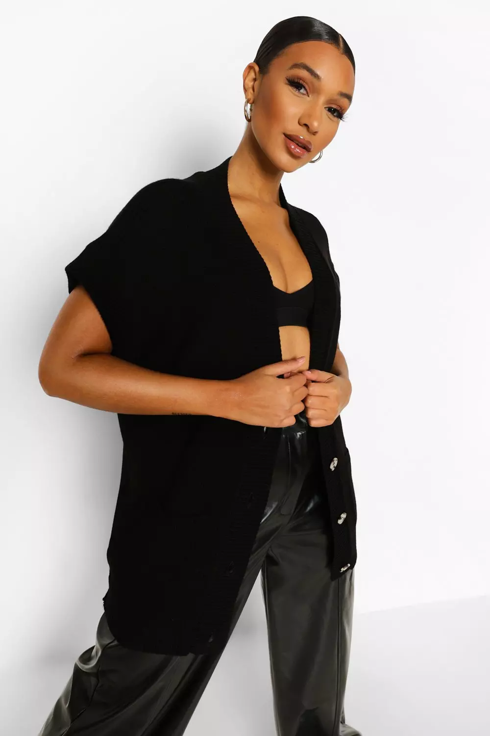 Black Sleeveless Cardigan alternative image