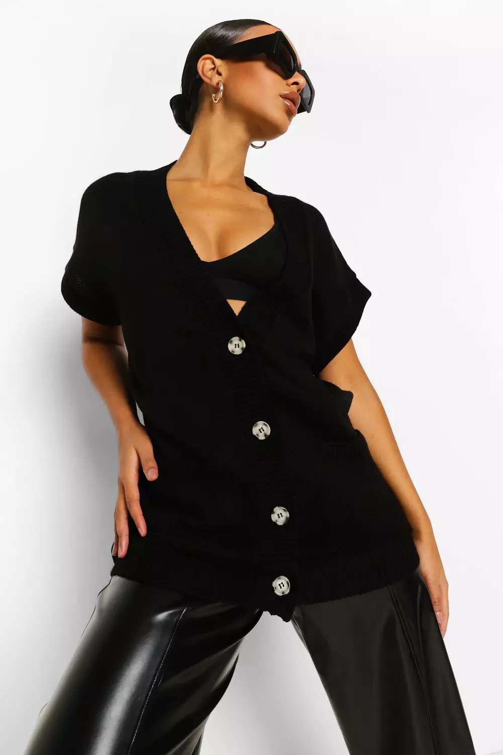 Black Sleeveless Cardigan alternative image