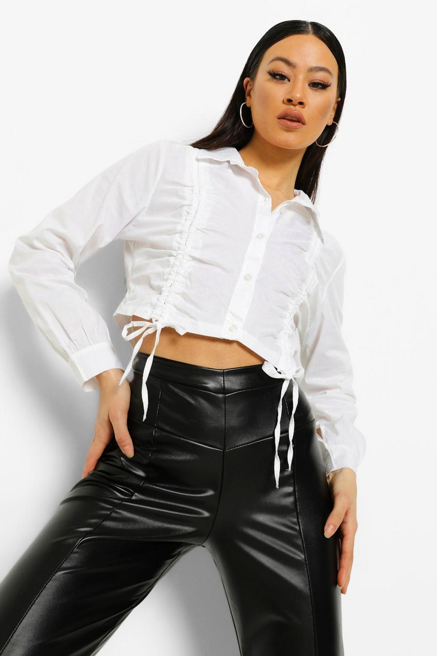 Ivory Ruched Drawcord Crop Shirt image number 1
