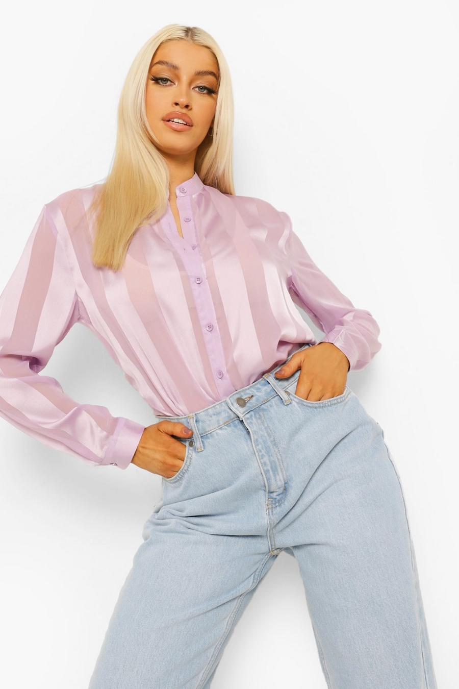 Lilac Satin Strip Shirt image number 1