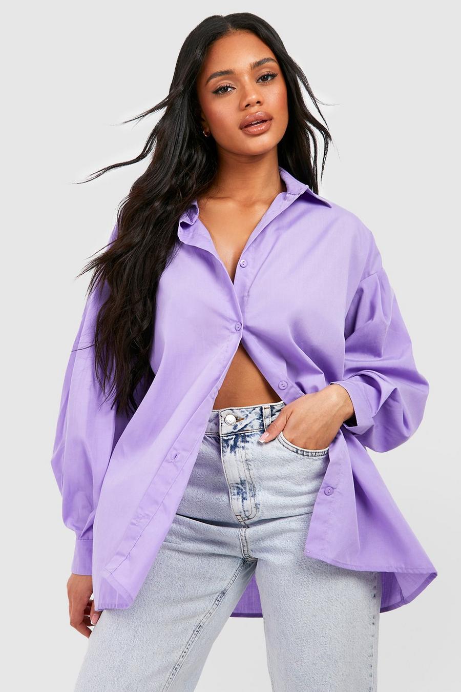 Lilac Puff Sleeve Oversized Shirt image number 1