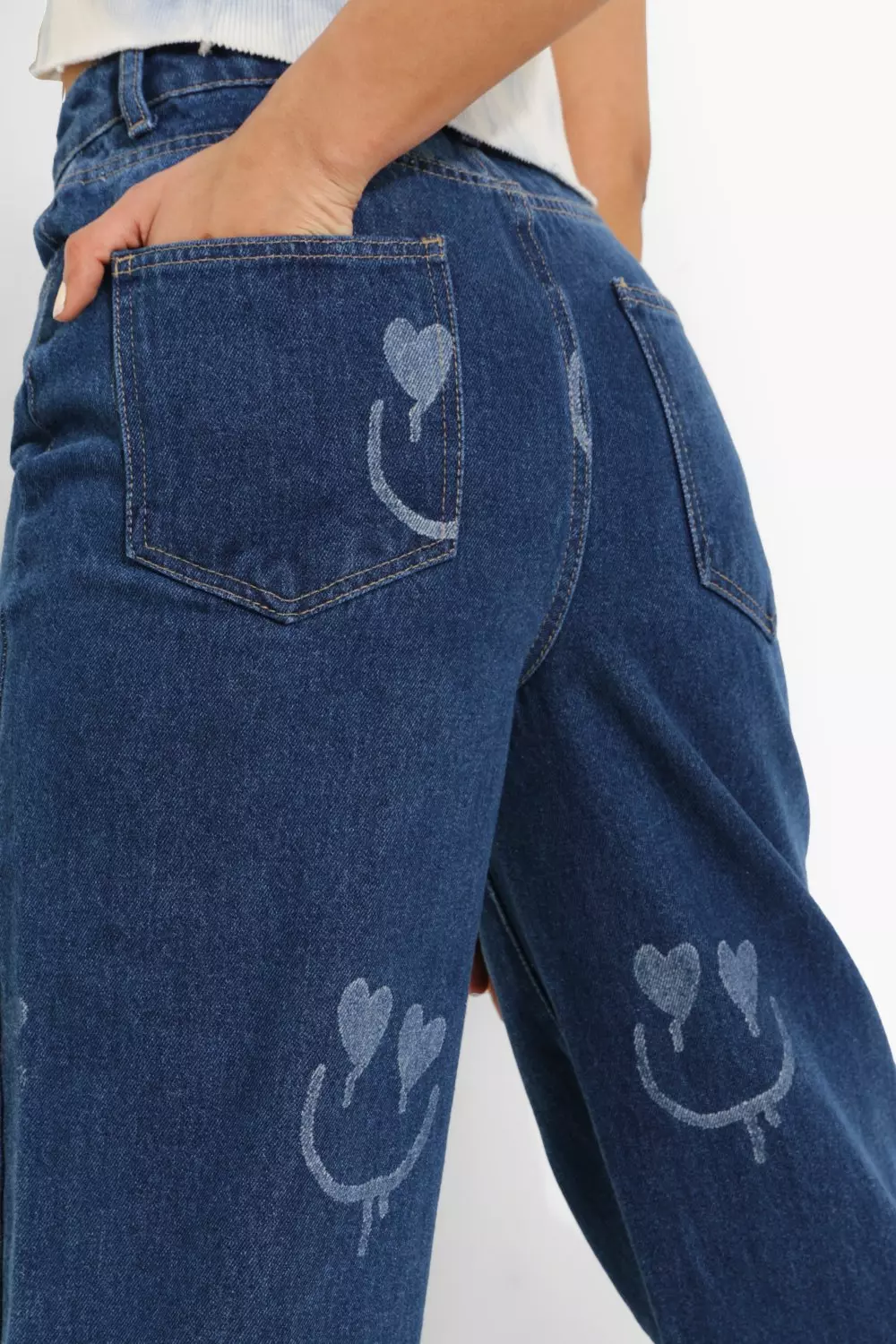 All Over Face Print Boyfriend Jeans