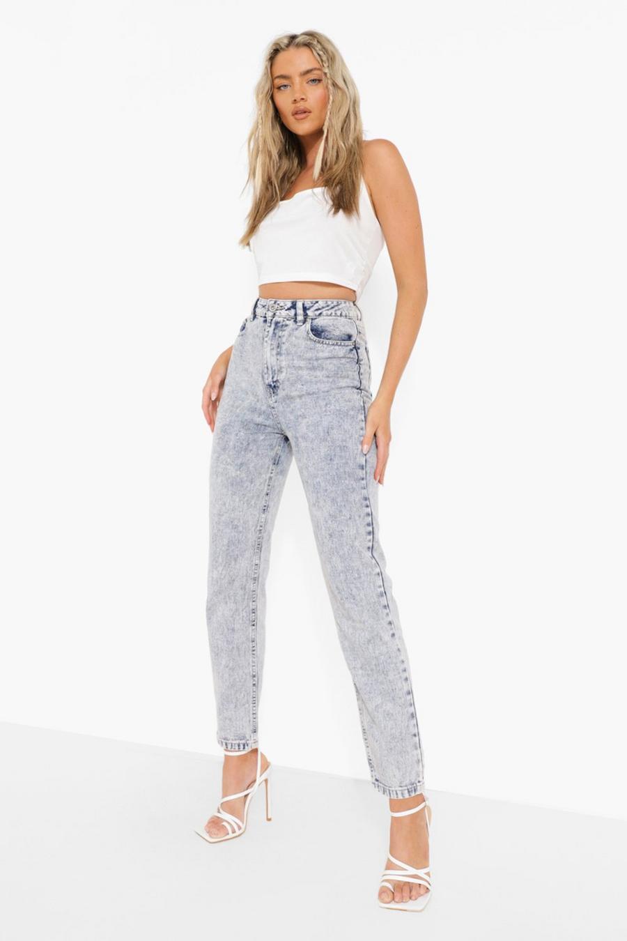 High Waist Straight Jeans With Bleach Wash image number 1