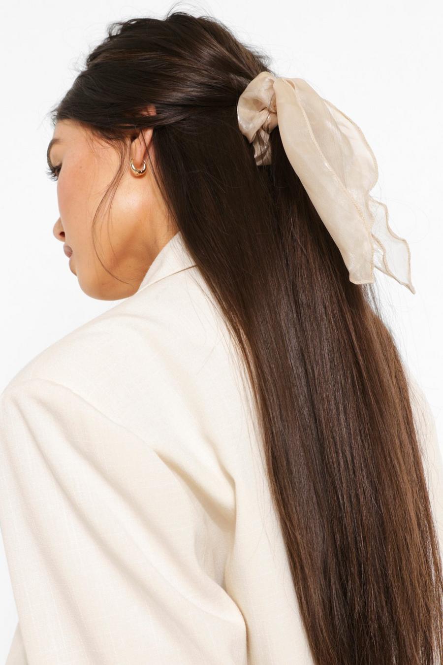 Cream Scrunchie med scarf i chiffong image number 1