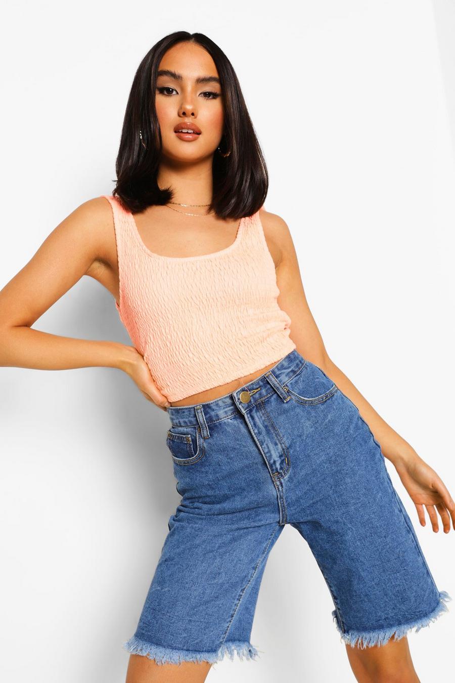 Peach Cropped Shirred Tank Top image number 1
