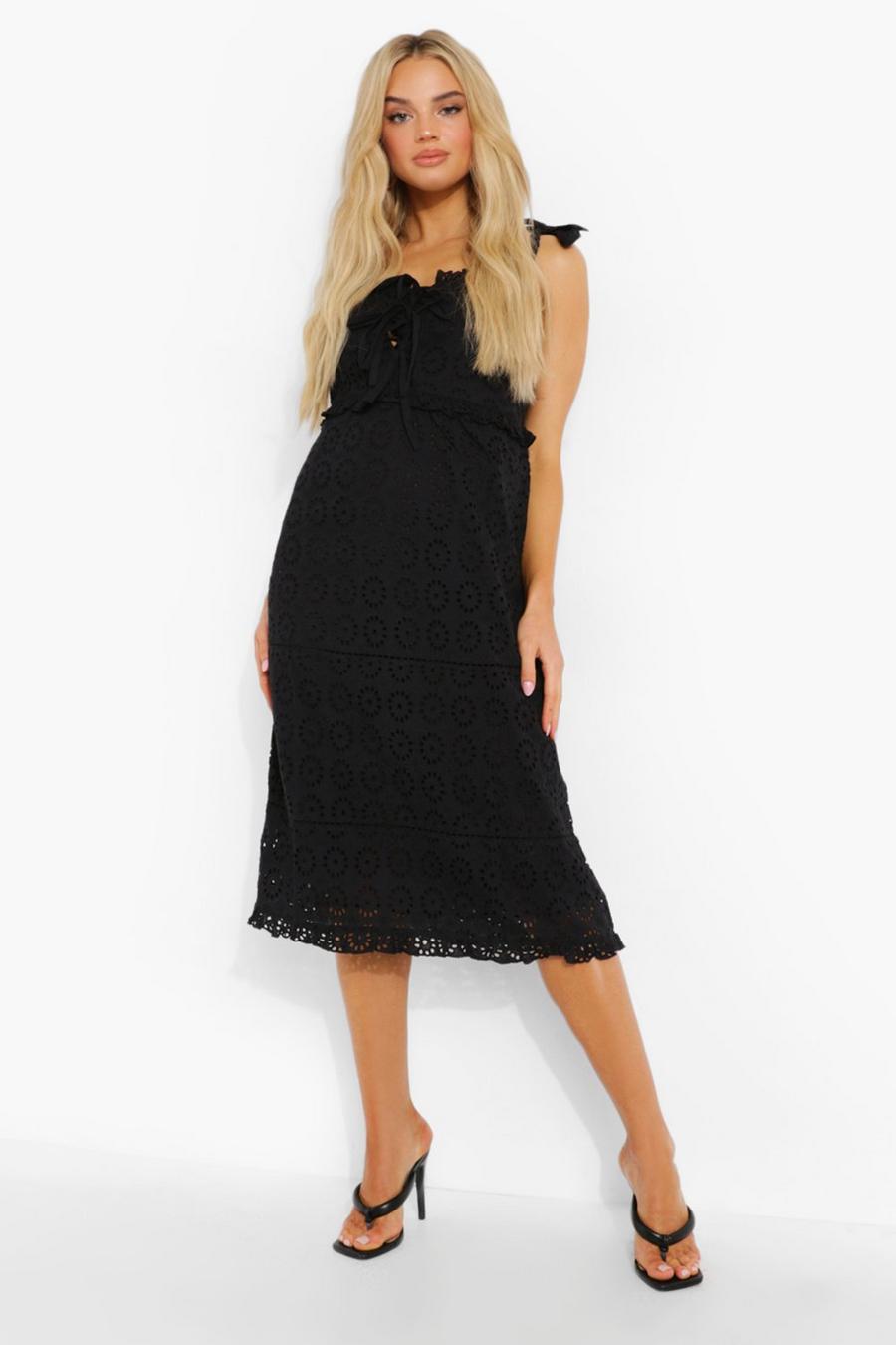Black Broderie Tiered Maxi Dress image number 1
