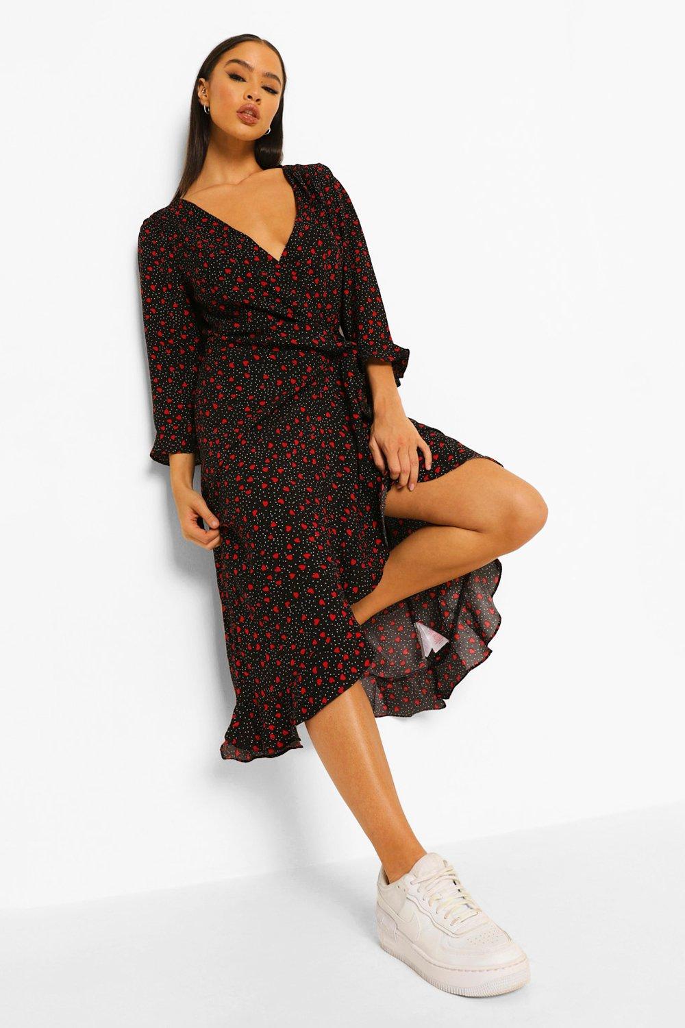 Heart Print Midi Tea Dress boohoo NZ