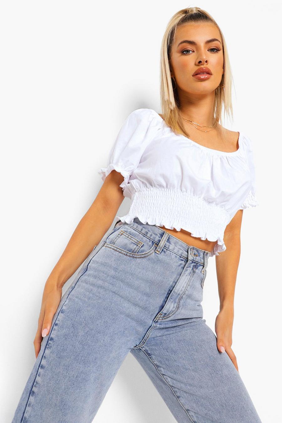 White Puff Sleeve Crop Top image number 1
