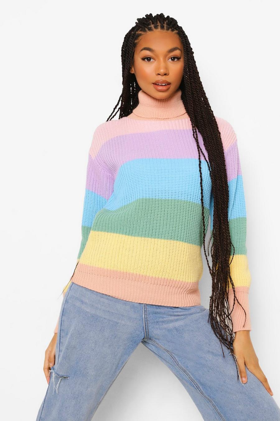 Lilac Rainbow Pastel Striped Sweater image number 1