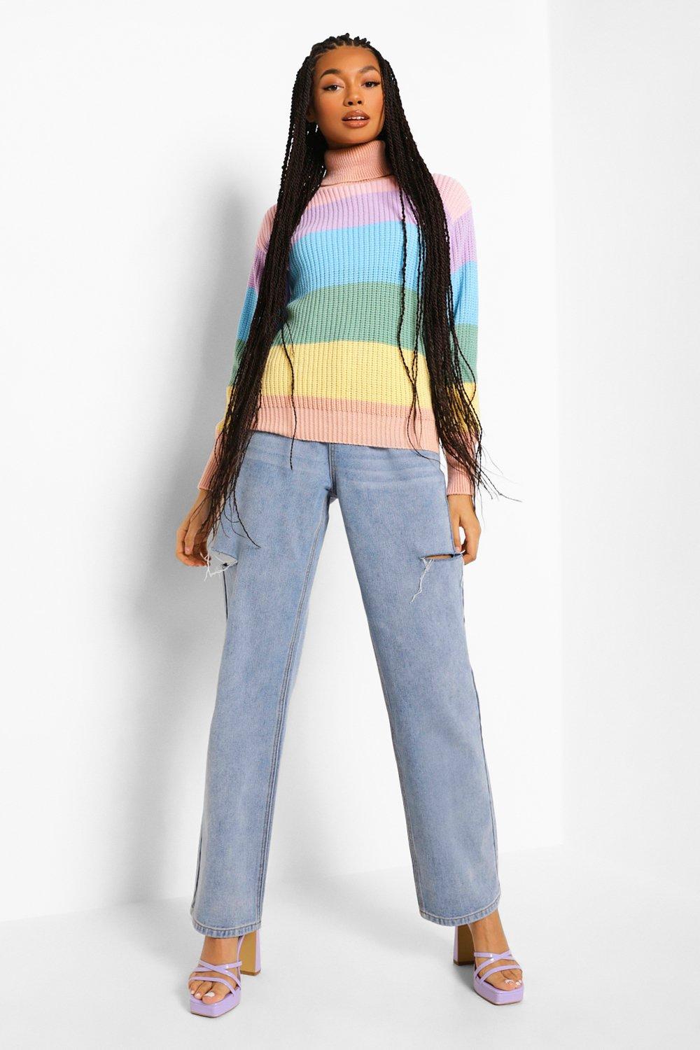 Pull rayures pastel arc en ciel boohoo