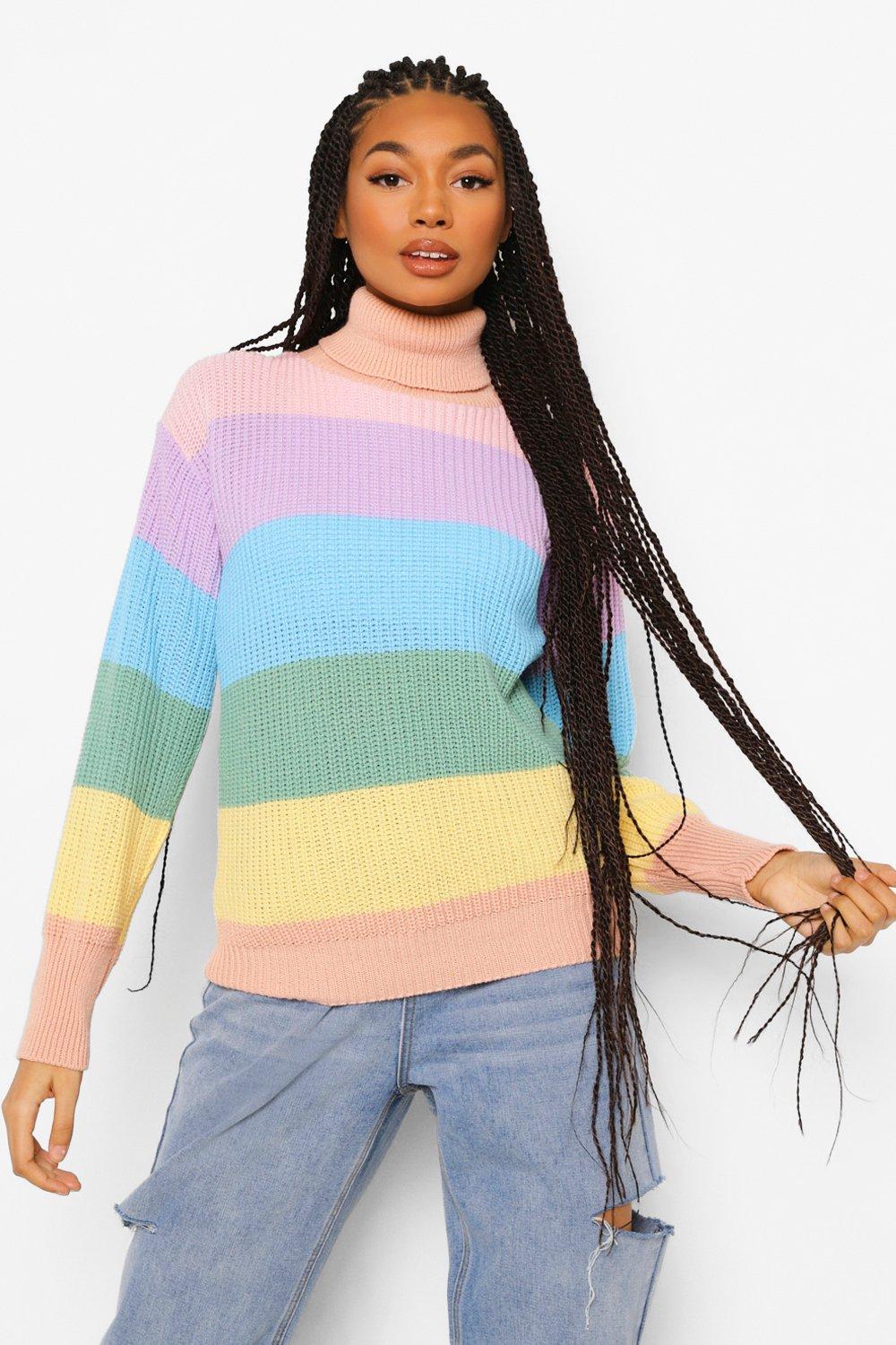 Rainbow Pastel Striped Jumper boohoo