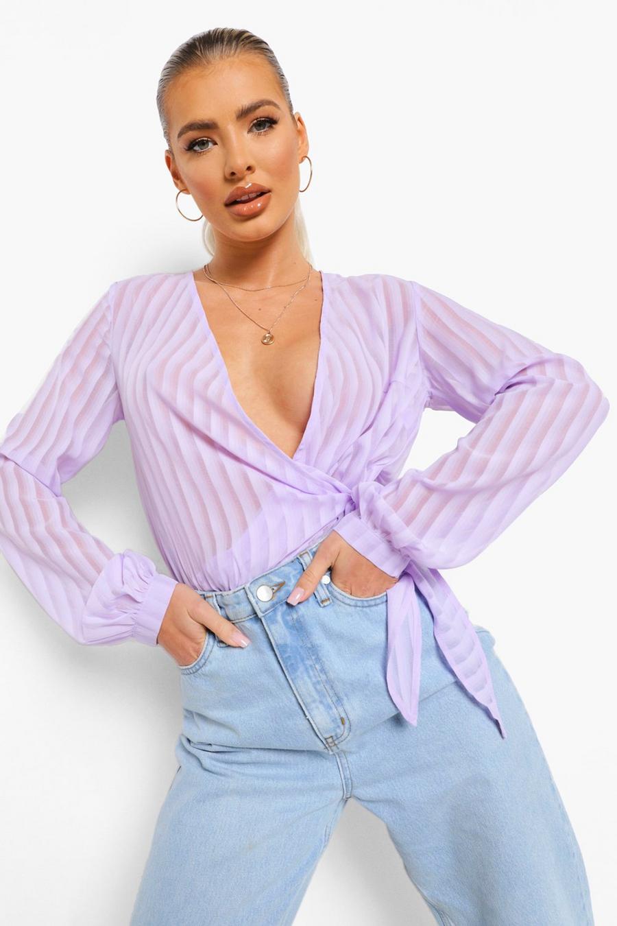 Lilac Woven Stripe Wrap Bodysuit image number 1