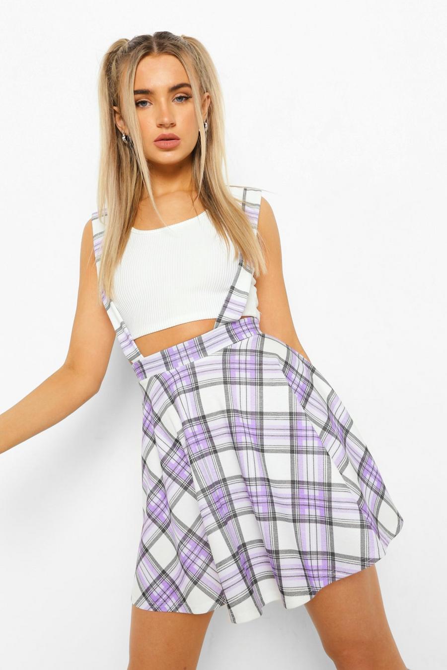 Purple Check Jersey Pinafore Skater Skirt image number 1