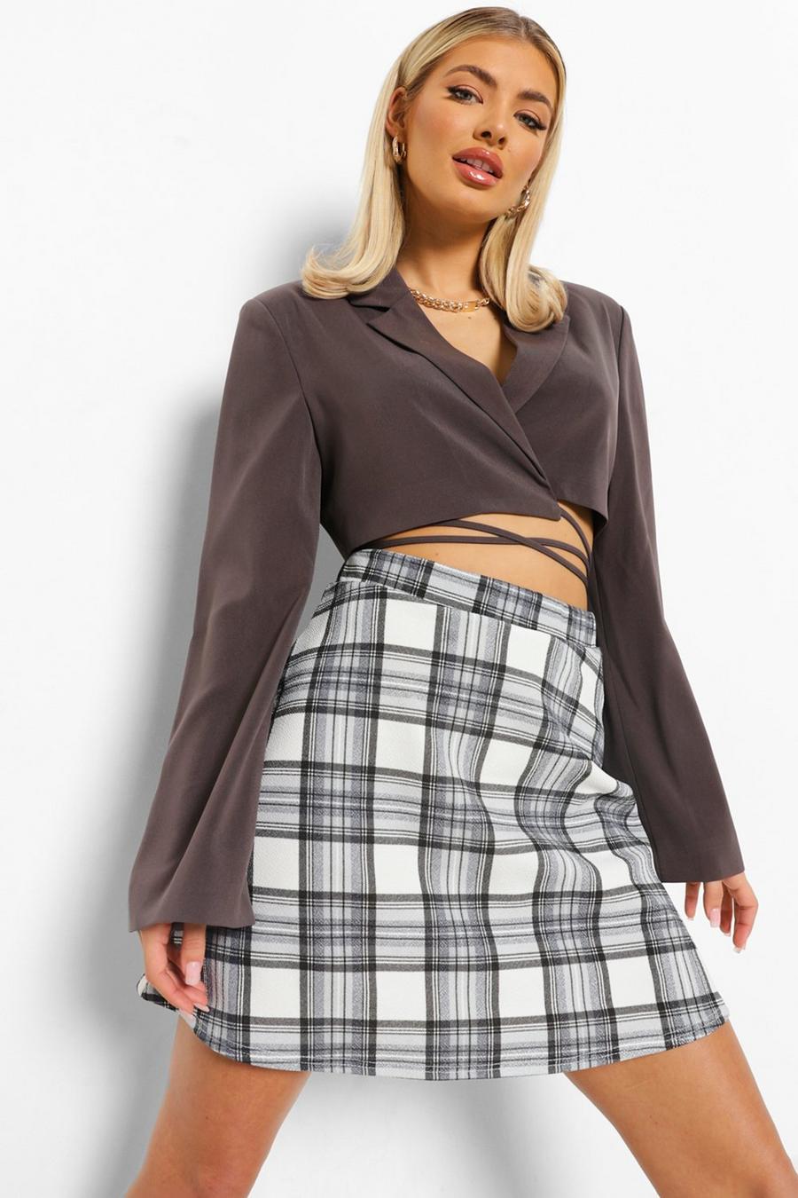 Grey Check Jersey A-line Mini Skirt image number 1
