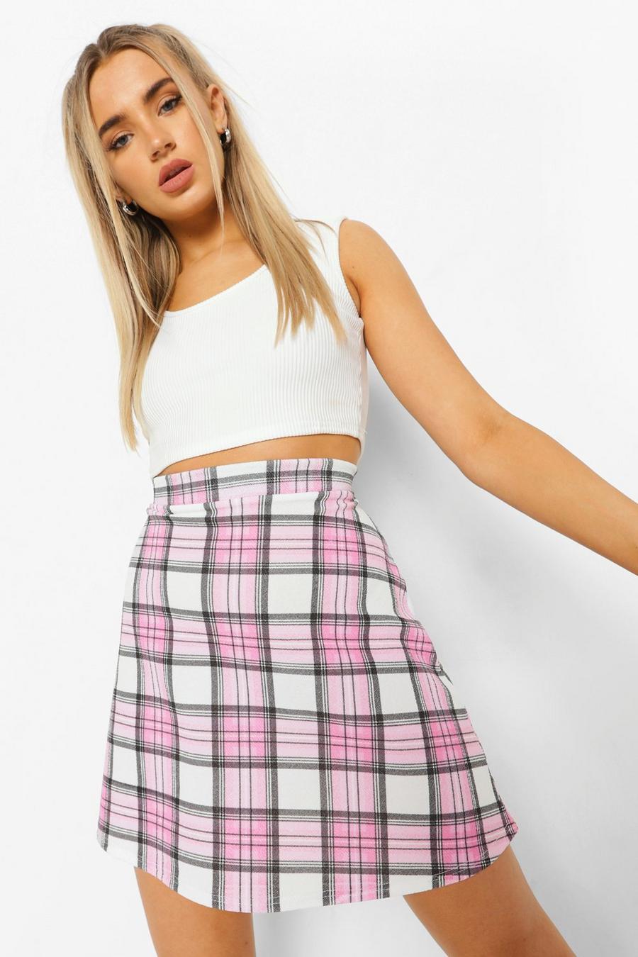 Pink Check Jersey A-line Mini Skirt image number 1