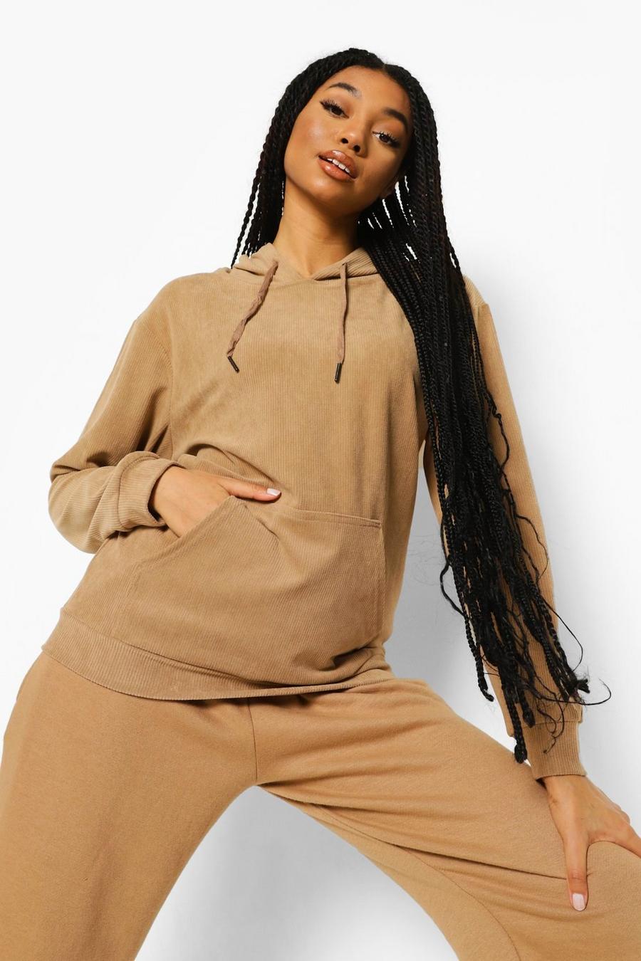 Taupe Baby Cord Oversized Hoodie image number 1