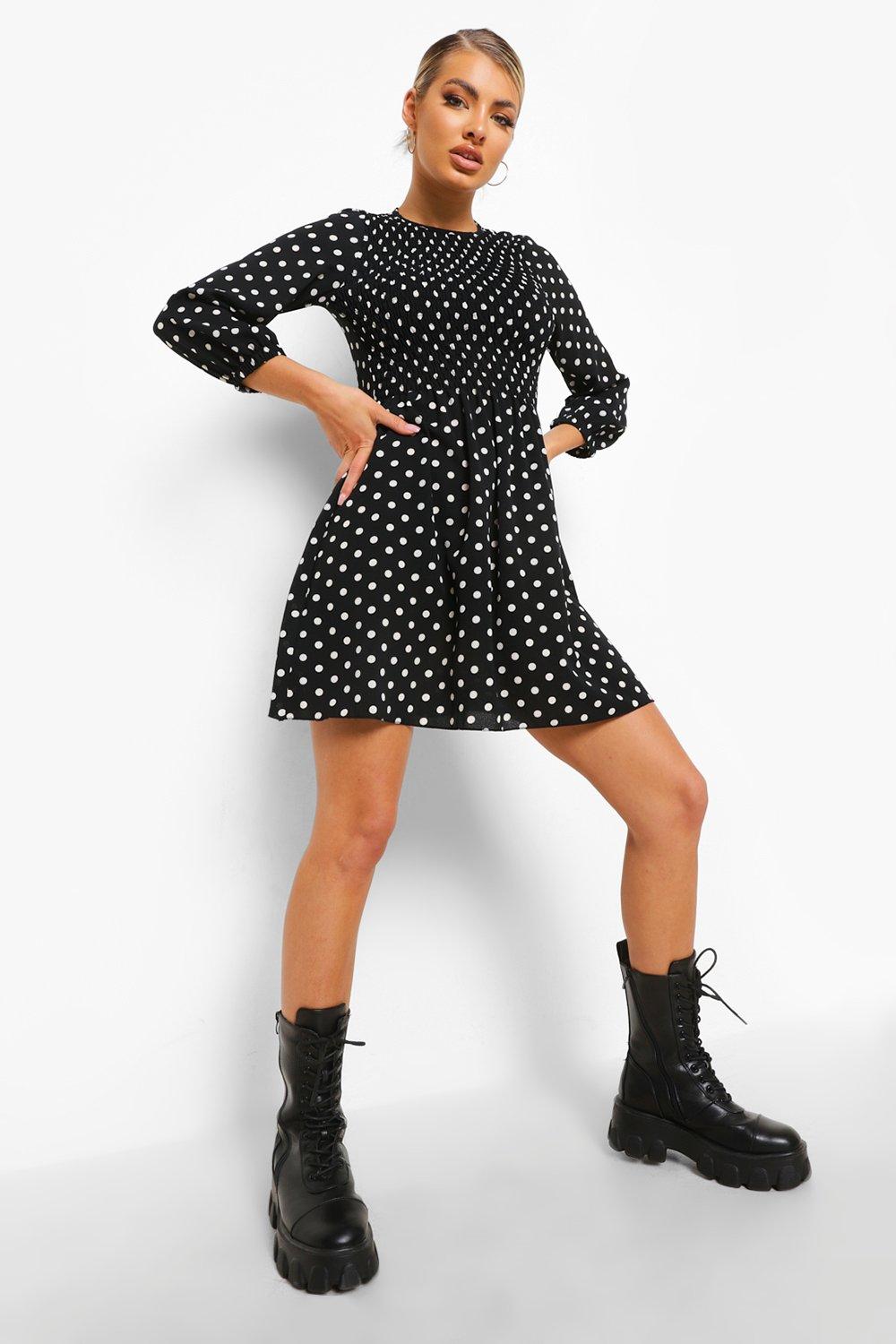 Polka Dot 3/4 Sleeve Smock Dress