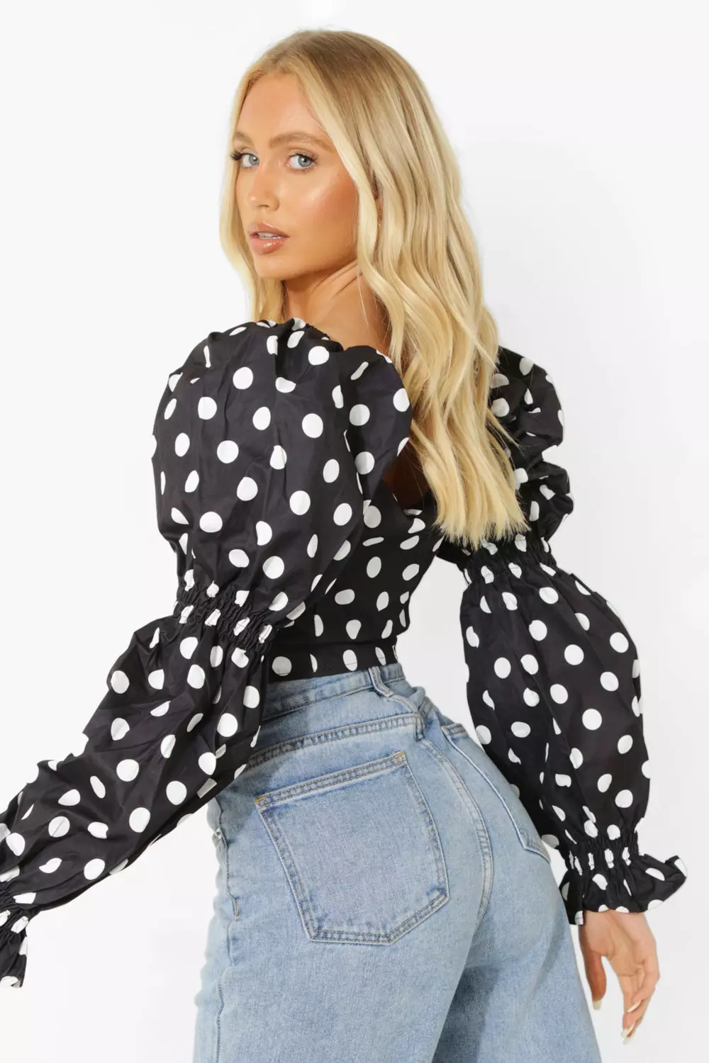 Polka dot puff sleeve top online