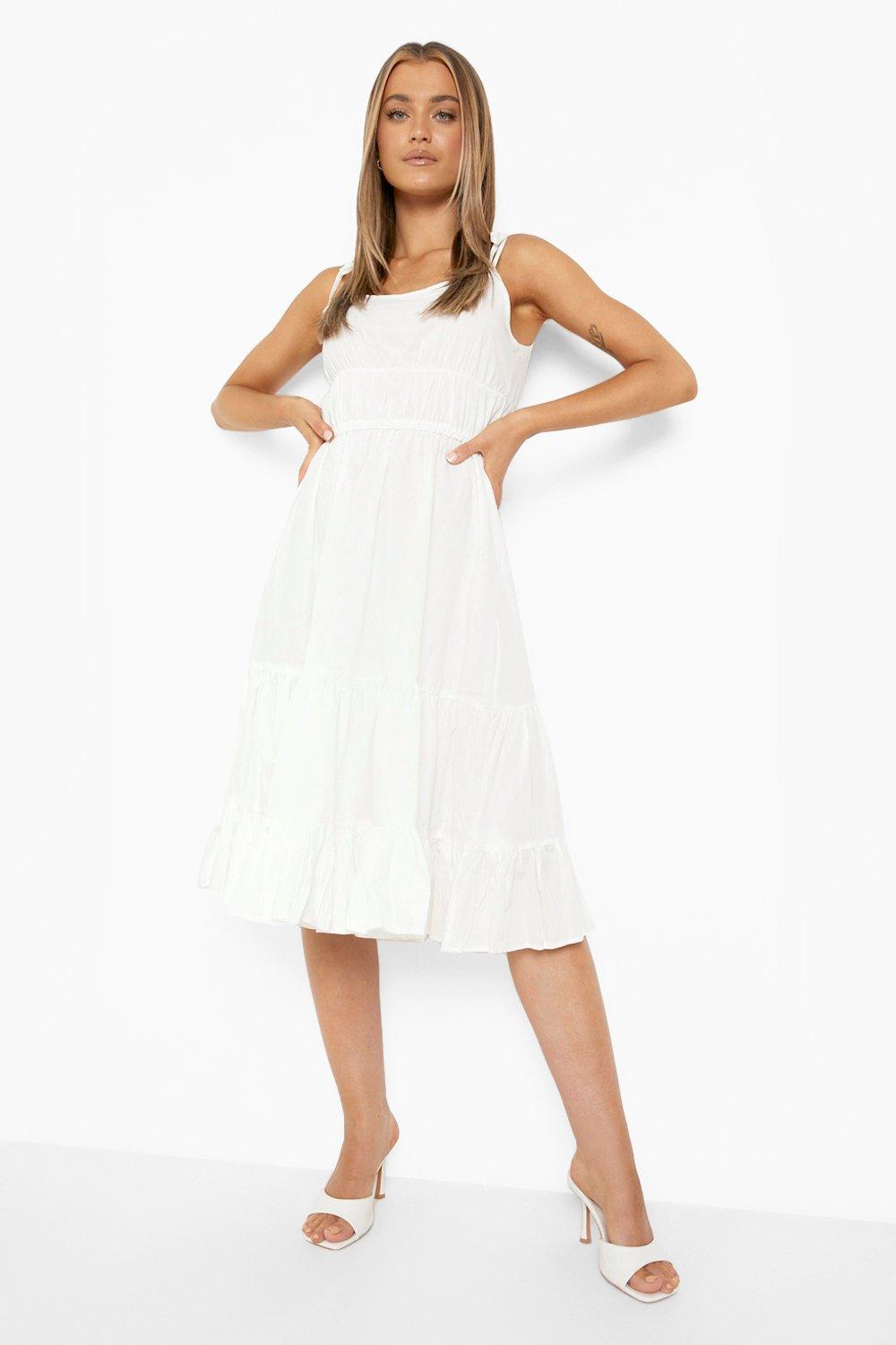 Cotton Strappy Tiered Midi Skater Dress