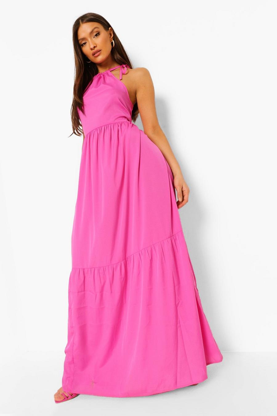Pink Halterneck Tiered Maxi Dress image number 1