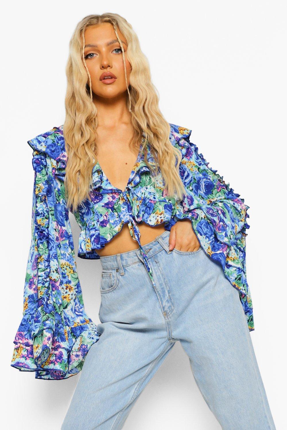 Bloemenprint Top Met Mouwen | boohoo