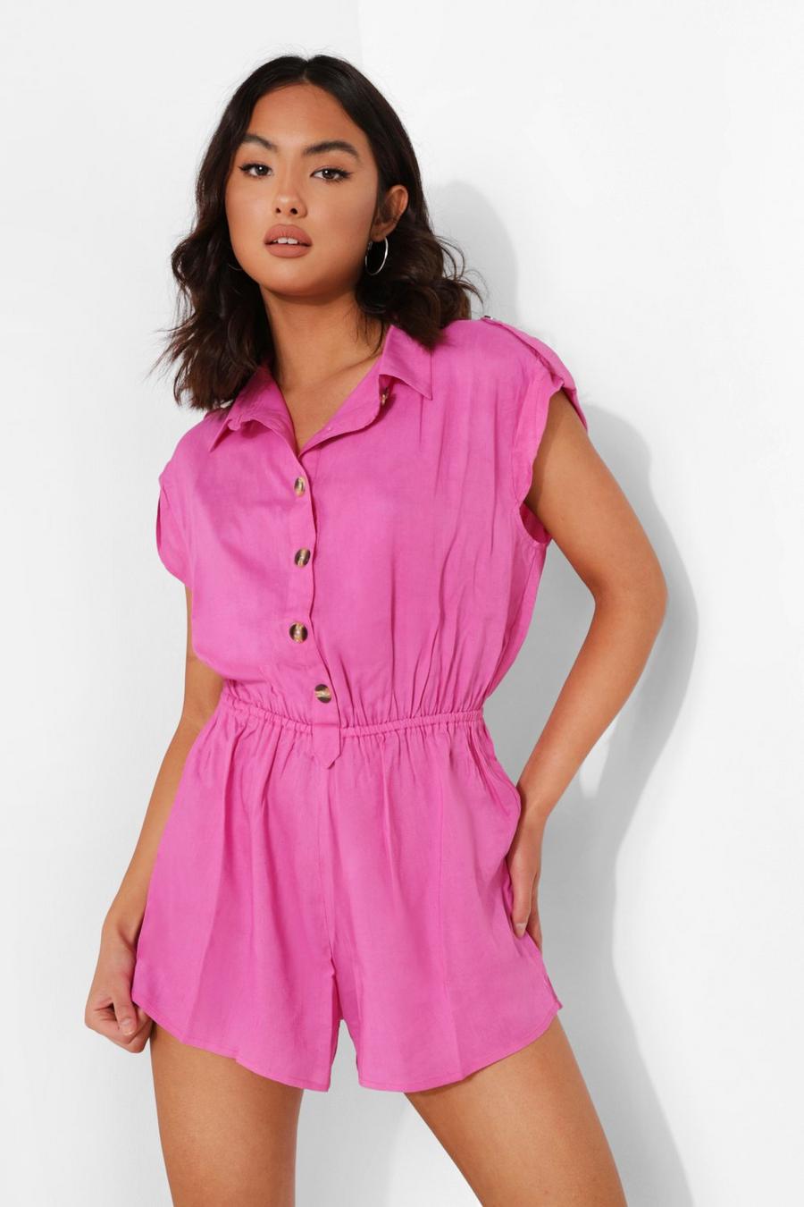 Pink Button Down Collared Playsuit image number 1