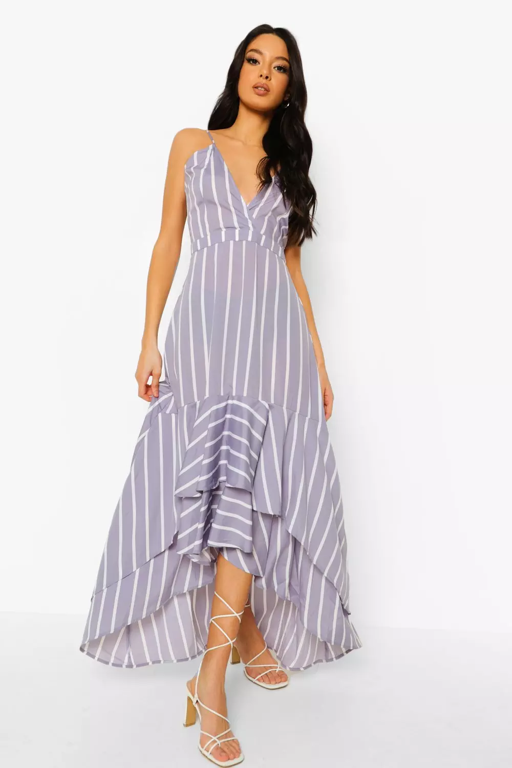 Striped ruffle sale maxi dress