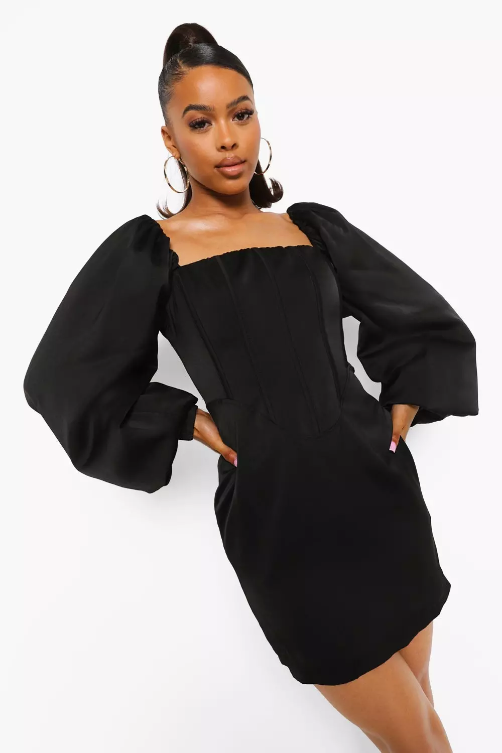 Black puff 2024 sleeve dress zara