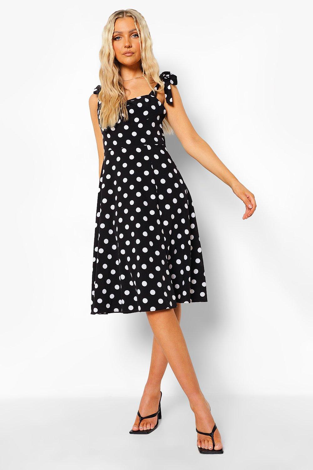 polka dot tie shoulder dress