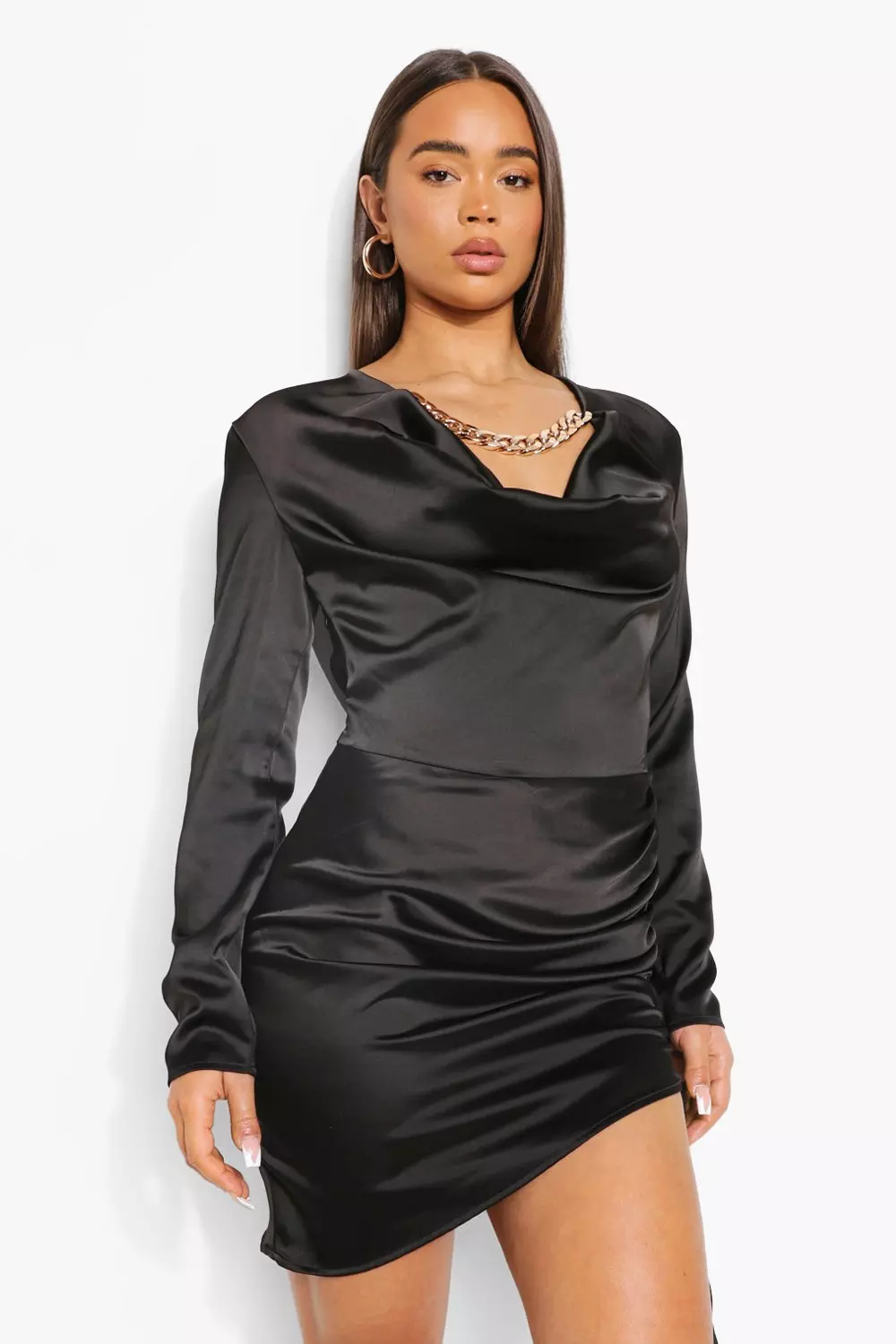 Cowl Neck Ruched Side Mini Dress