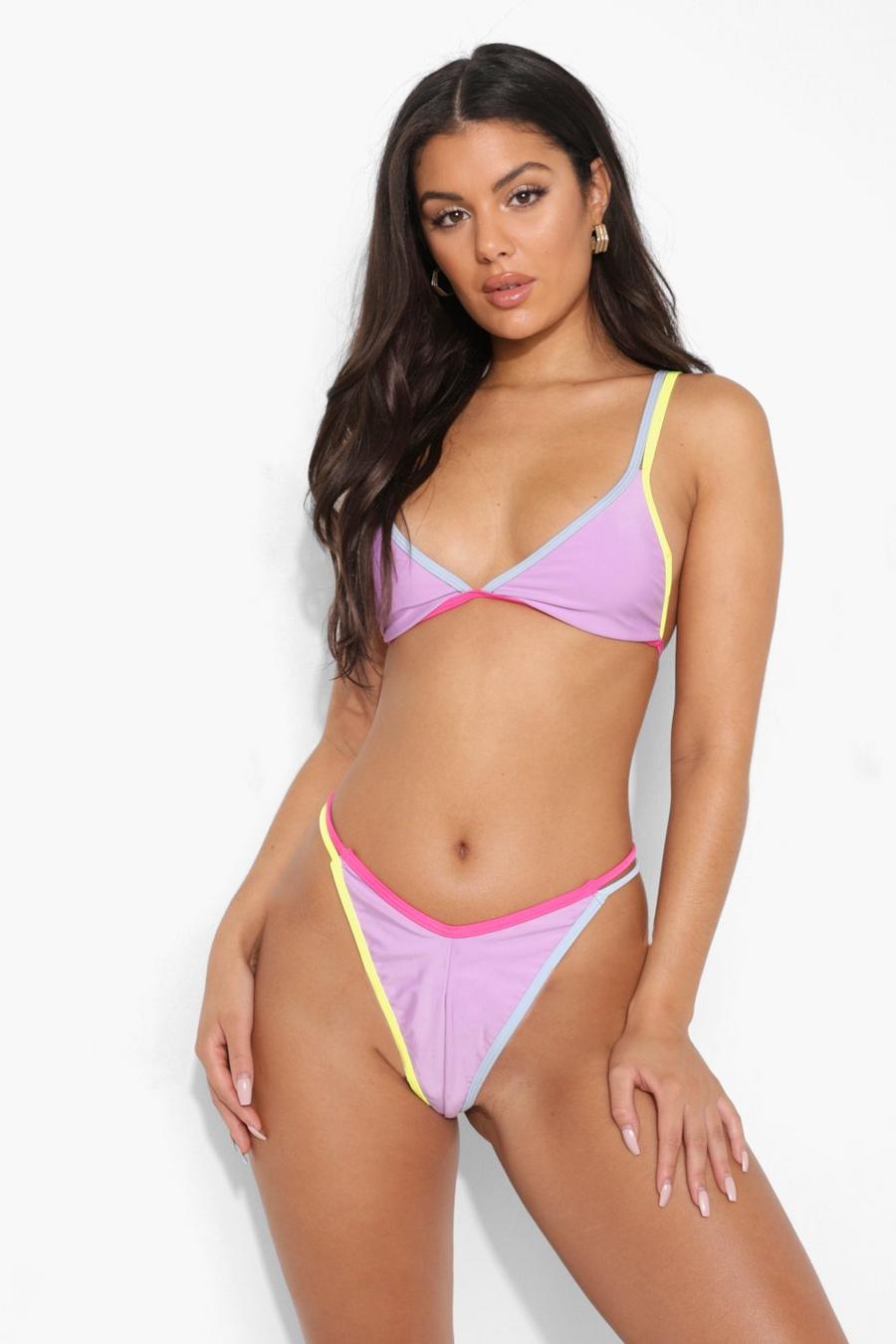 Lilac Contrast Binding Triangle Bikini Top image number 1