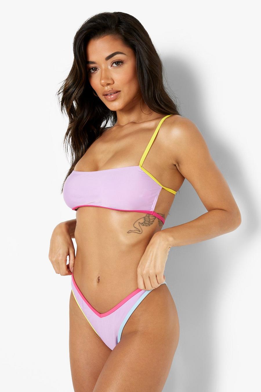 Lilac Contrast Binding V Front Hipster Bikini Brief image number 1