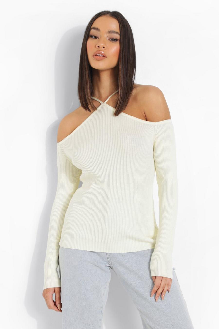 Lemon Strappy Neckline Rib Knitted Sweater image number 1