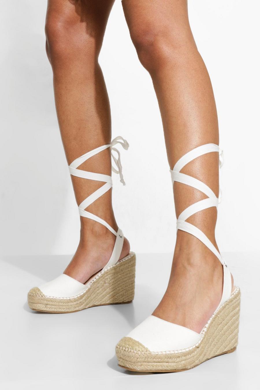 White Wide Fit Closed Toe Wrap Up Wedge image number 1