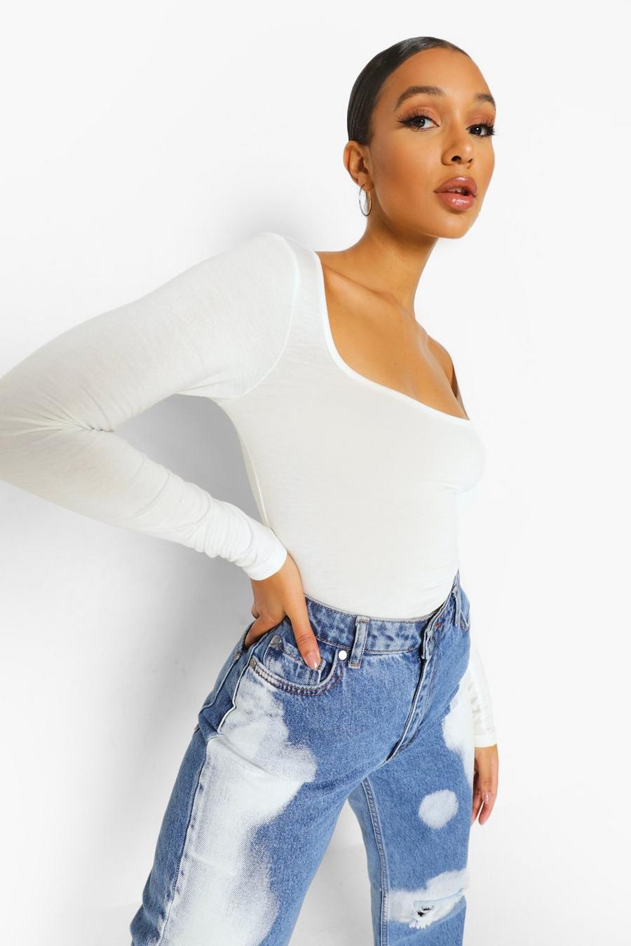 Ivory Square Neck Long Sleeve Top image number 1