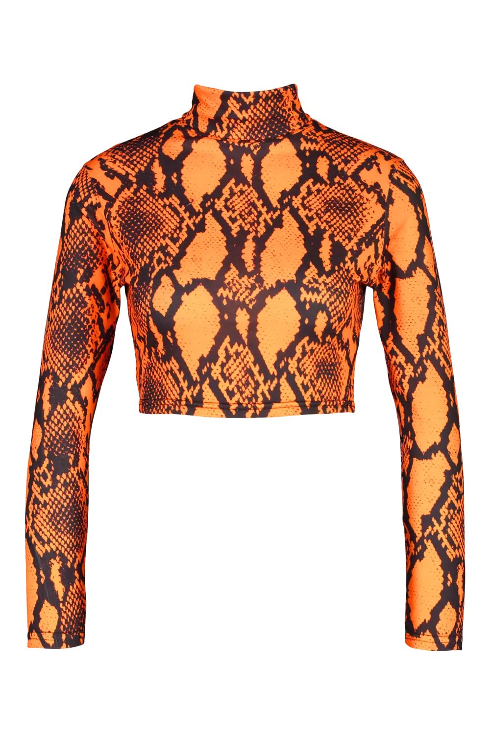 Orange Snake Print Roll Neck Crop Top alternative image