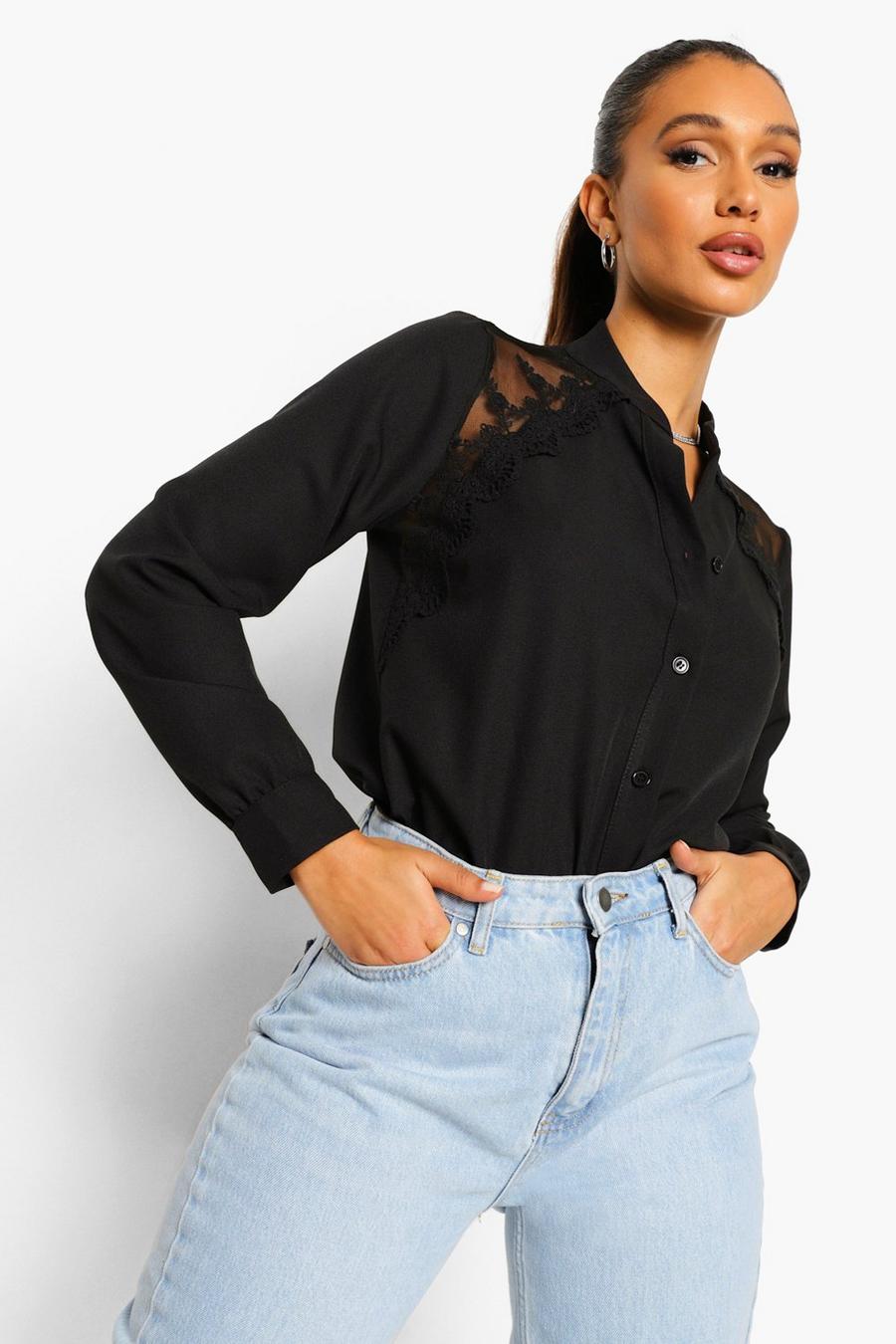 Black Lace Shoulder Blouse image number 1