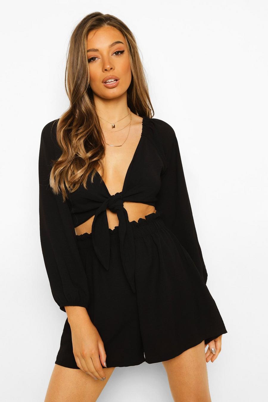 Black svart Knot Tie Top & Relaxed Fit Shorts