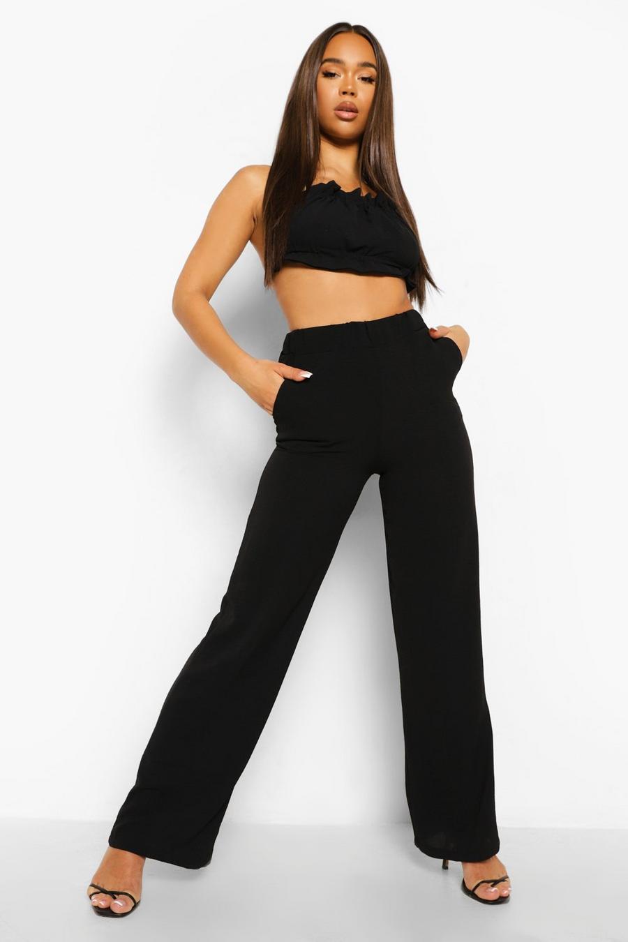 Black Ruched Crop & Wide Leg Trousers image number 1
