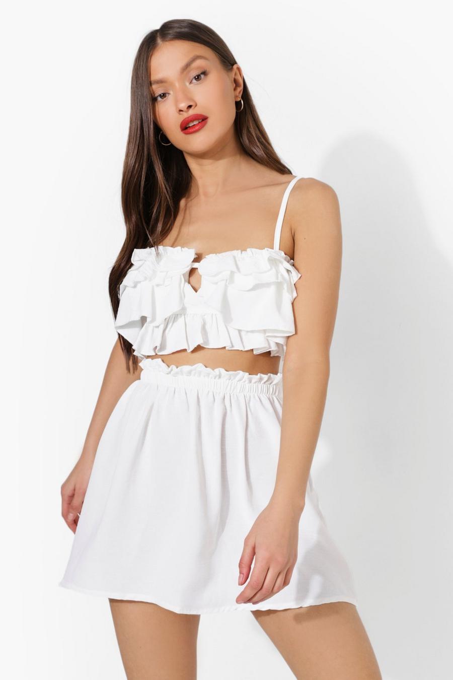 Ivory Ruched Crop And Mini Skirt image number 1