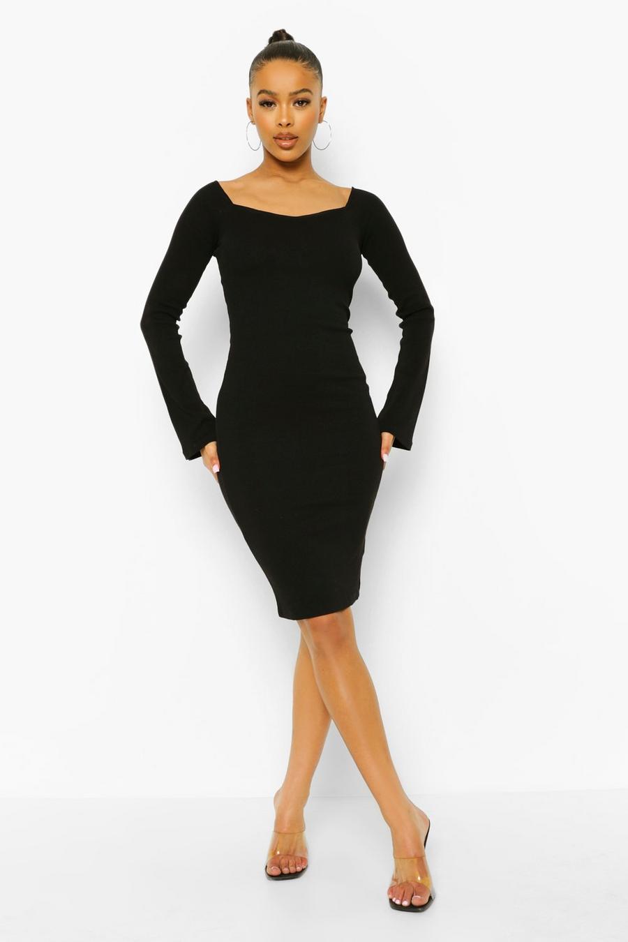 Black Premium Rib Square Neck Midi Dress image number 1