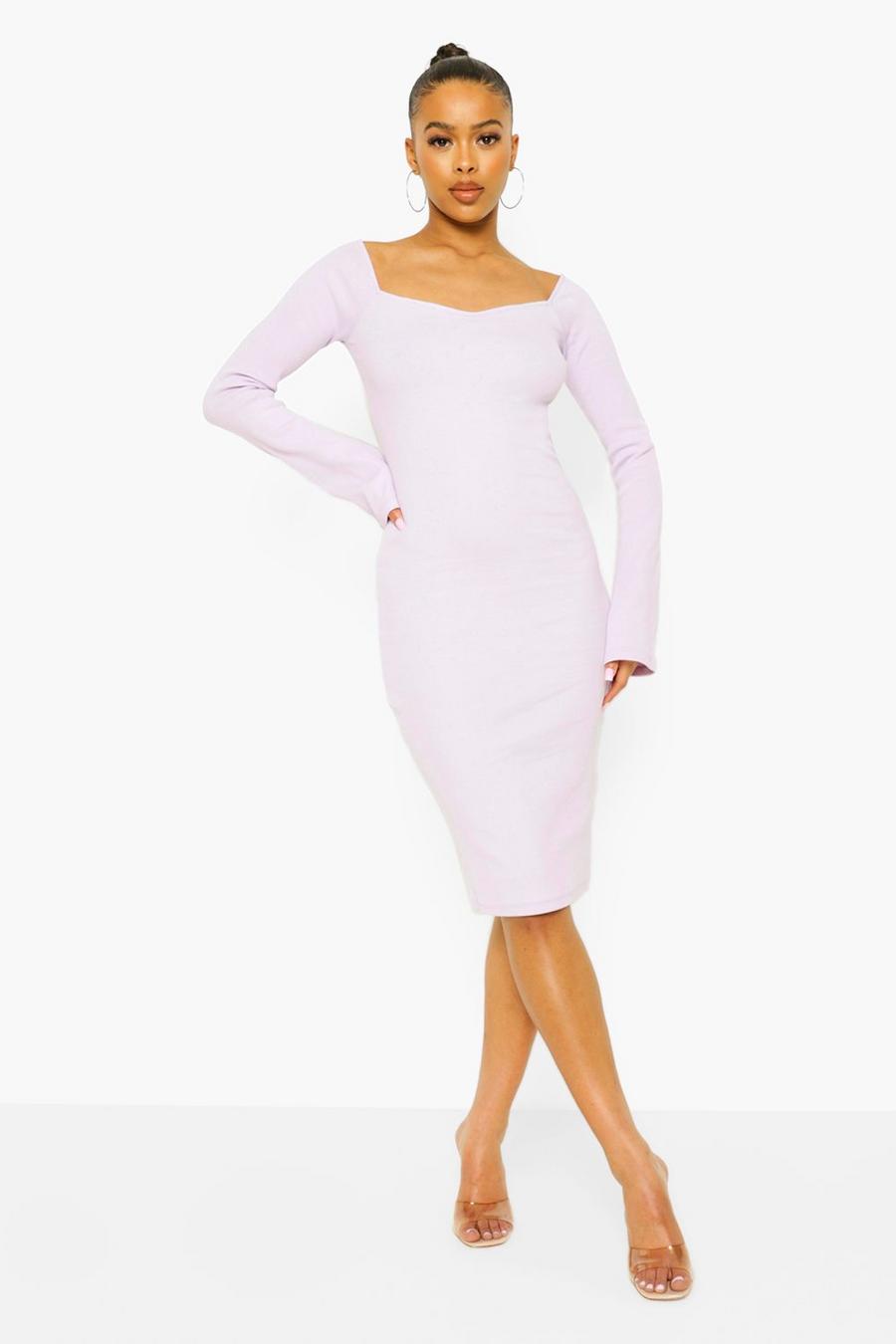 Lilac Premium Rib Square Neck Midi Dress image number 1