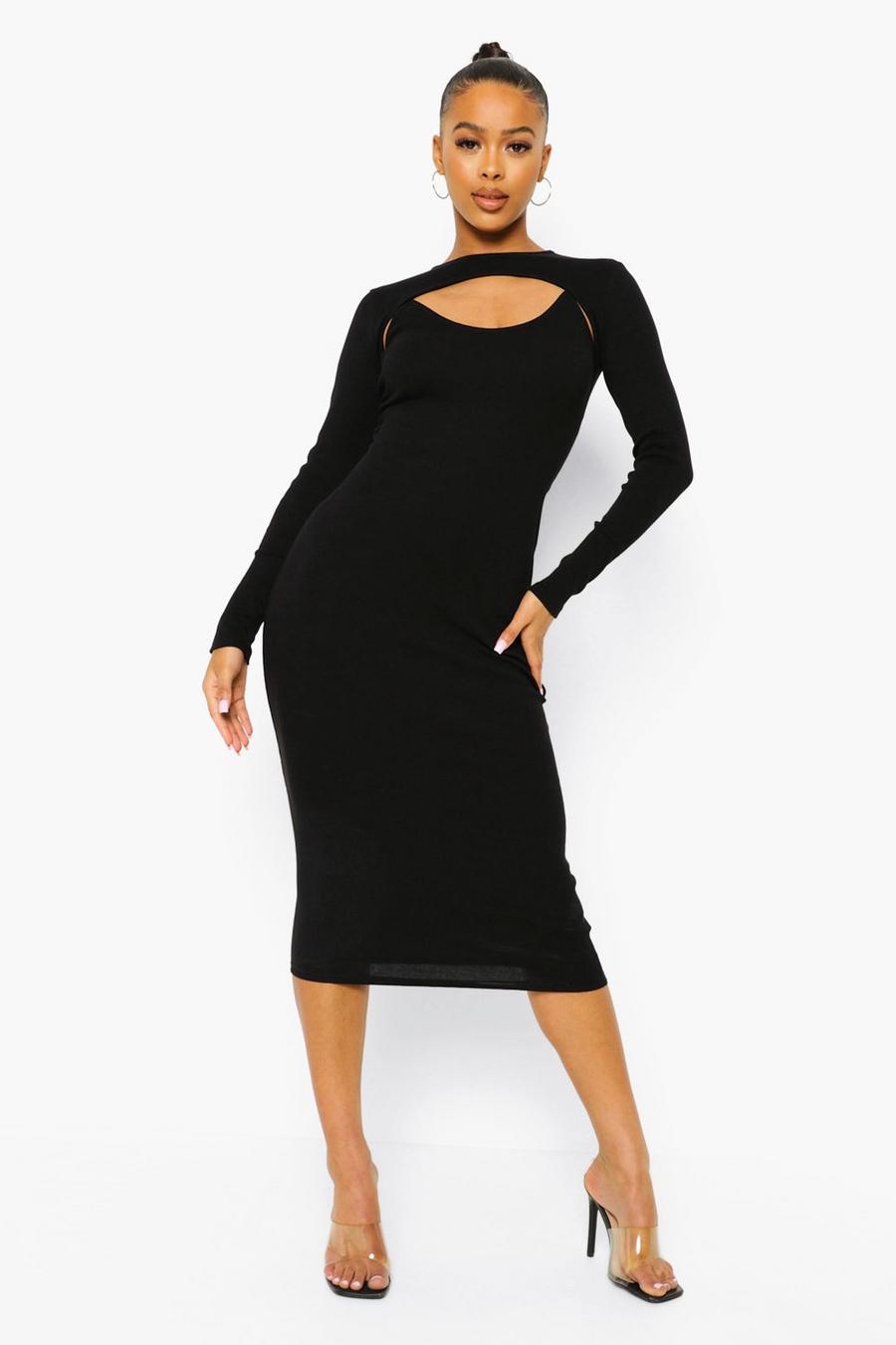 Black Premium Rib Extreme Crop And Midaxi Dress image number 1