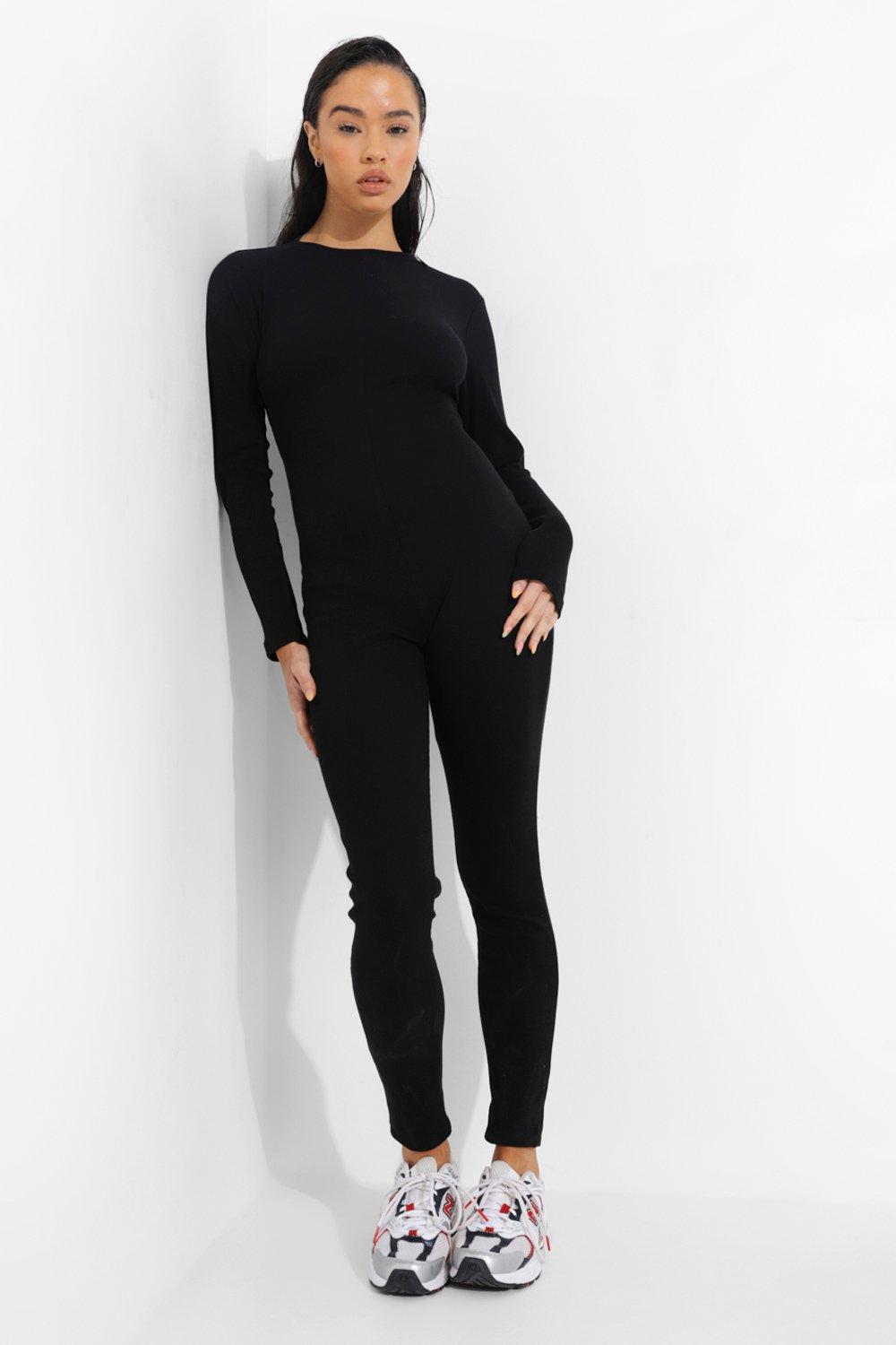 LONG SLEEVE SQUARE NECK RIBBED JUMPSUIT BLACK Public Desire, 44% OFF