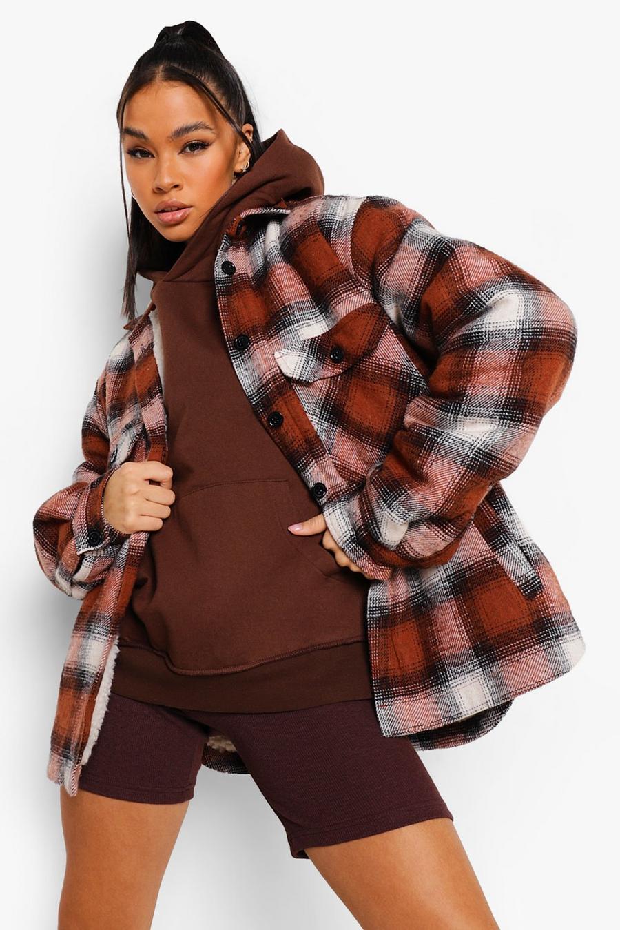 Rust Teddy Faux Fur Lined Check Shacket image number 1