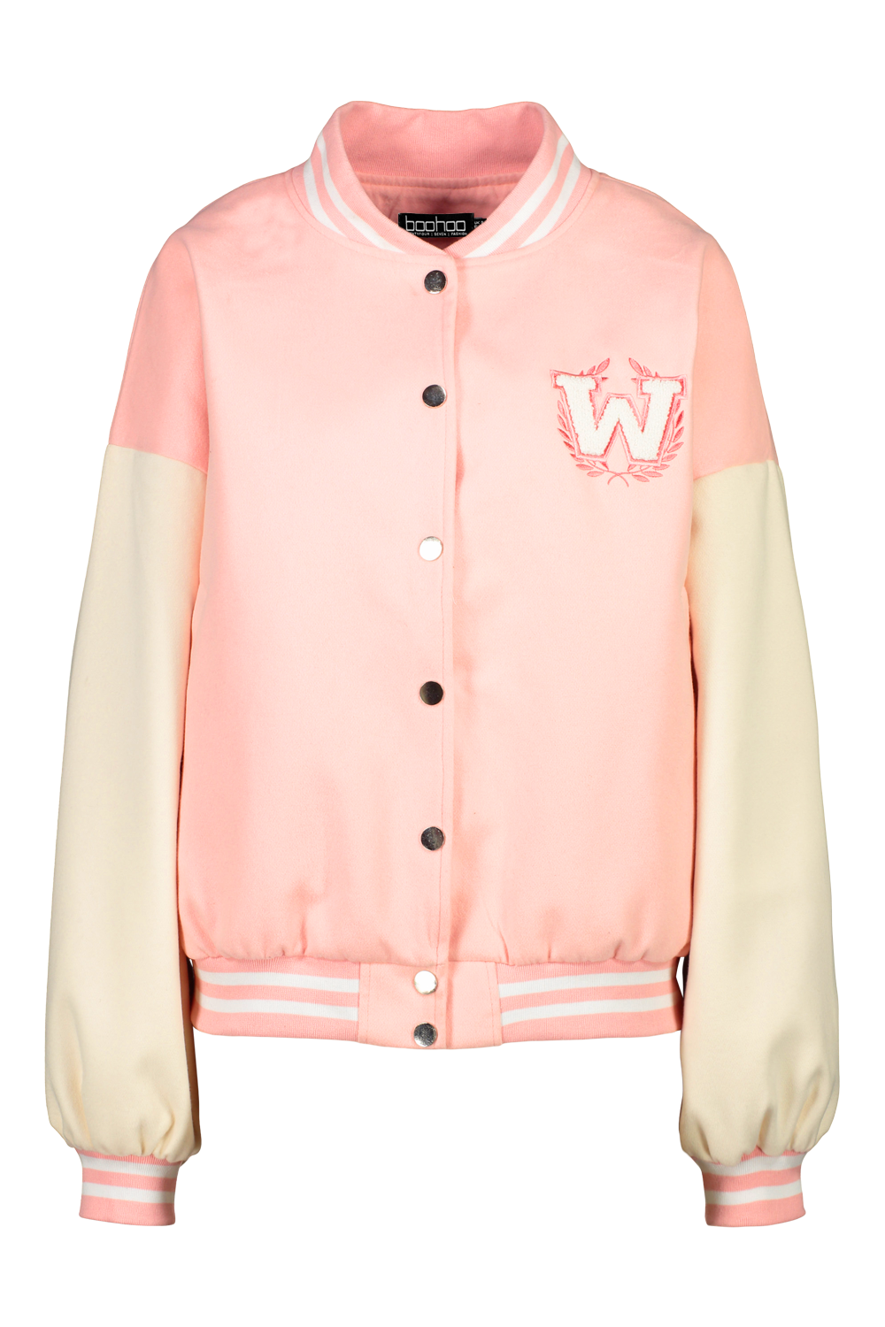 Pink Contrast Sleeve Varsity Jacket